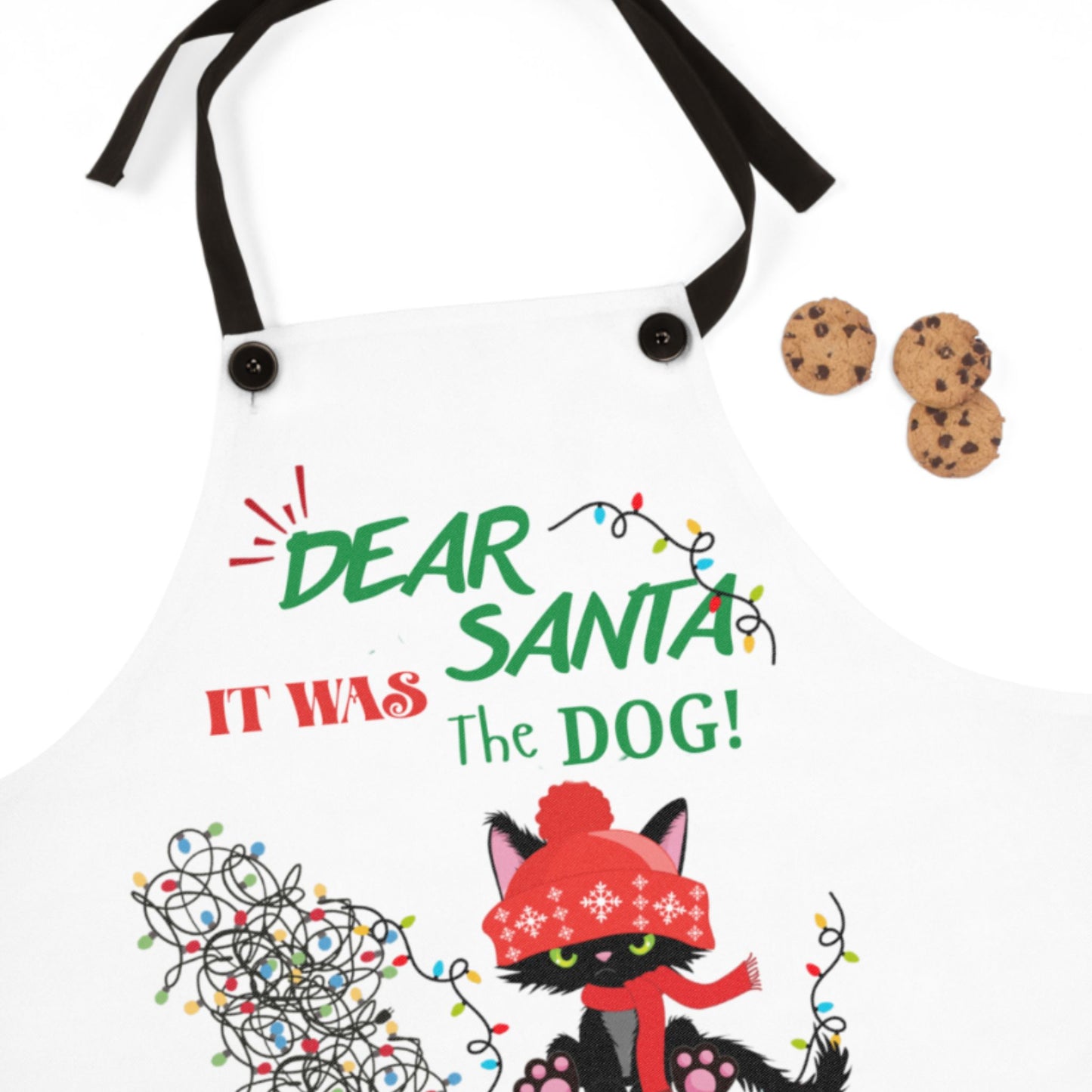 Funny Cat Lover Apron – “It Was the Dog” Christmas Cooking Gift