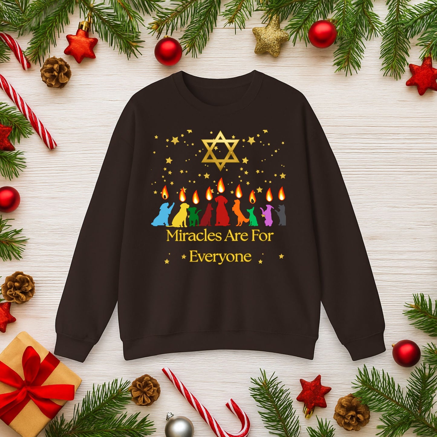 Miracles Are for Everyone Hanukkah Dog Sweatshirt | Unisex Jewish Sweater