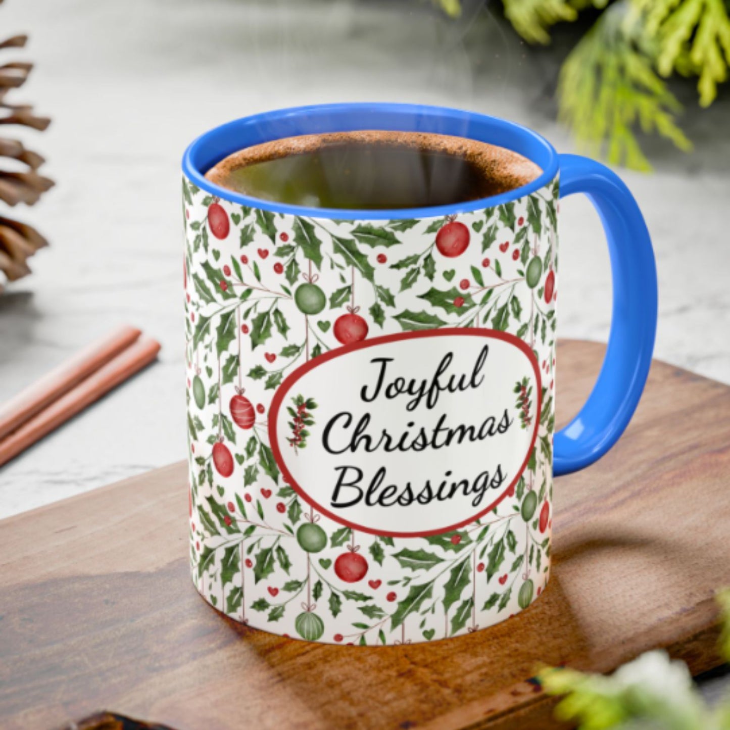 Joyful Christmas Blessings Mug | Festive Two-Tone Coffee Cup