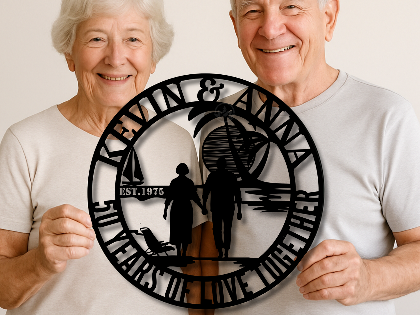 Custom 50th Wedding Anniversary Metal Art Sign - Gift for Couples