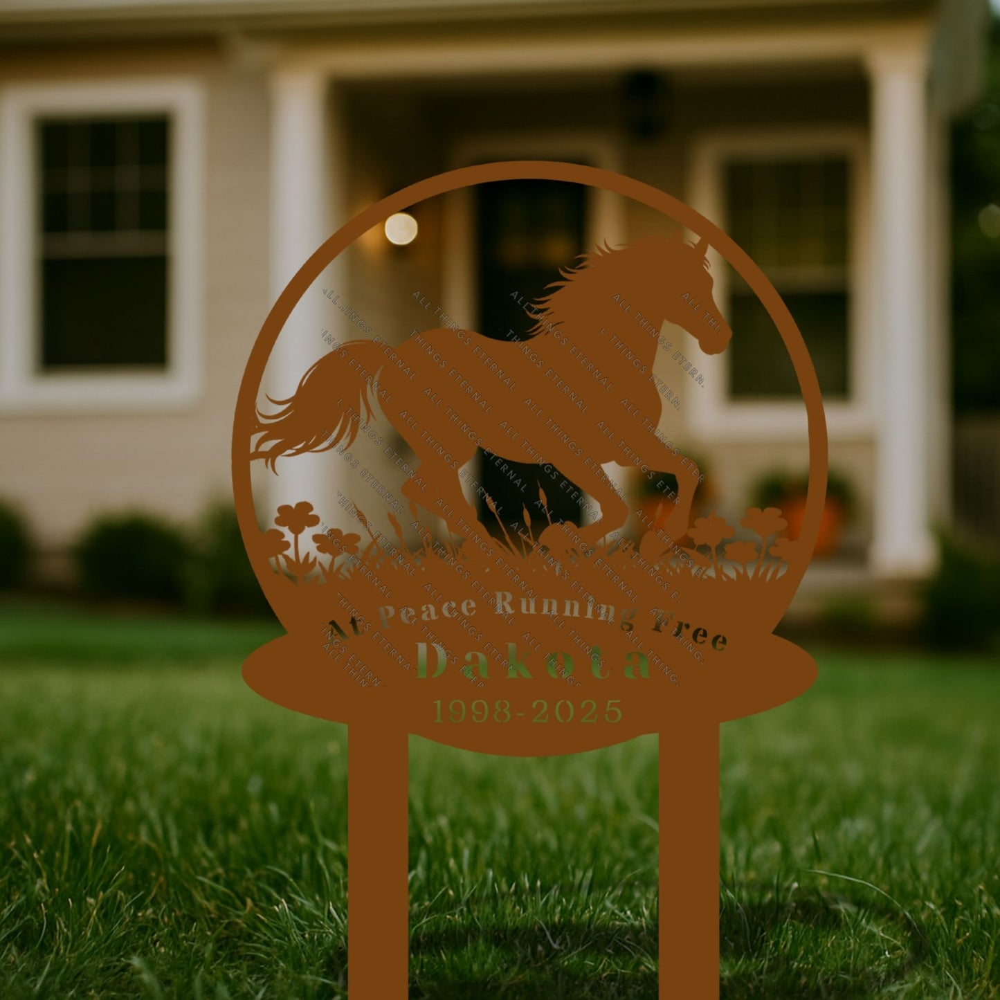 Personalized Horse Memorial Metal Garden Stake – Custom Running Horse Tribute Sign with Name & Dates