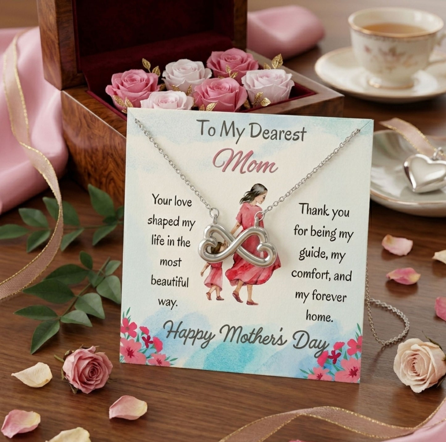 To My Dearest Mom Endless Love Necklace with Message Card Gift For Mother's Day
