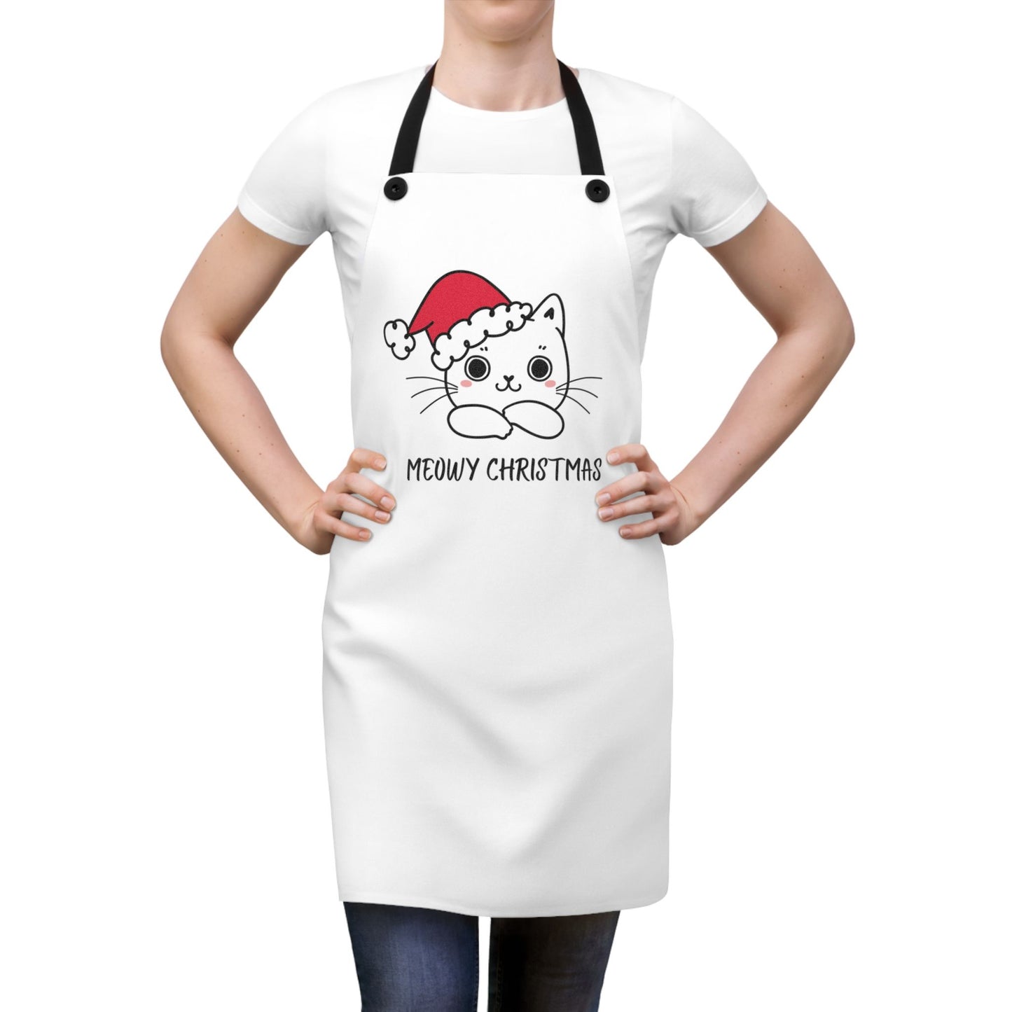 Meowy Christmas Cat Apron – Cute Funny Kitty Holiday Cooking Gift