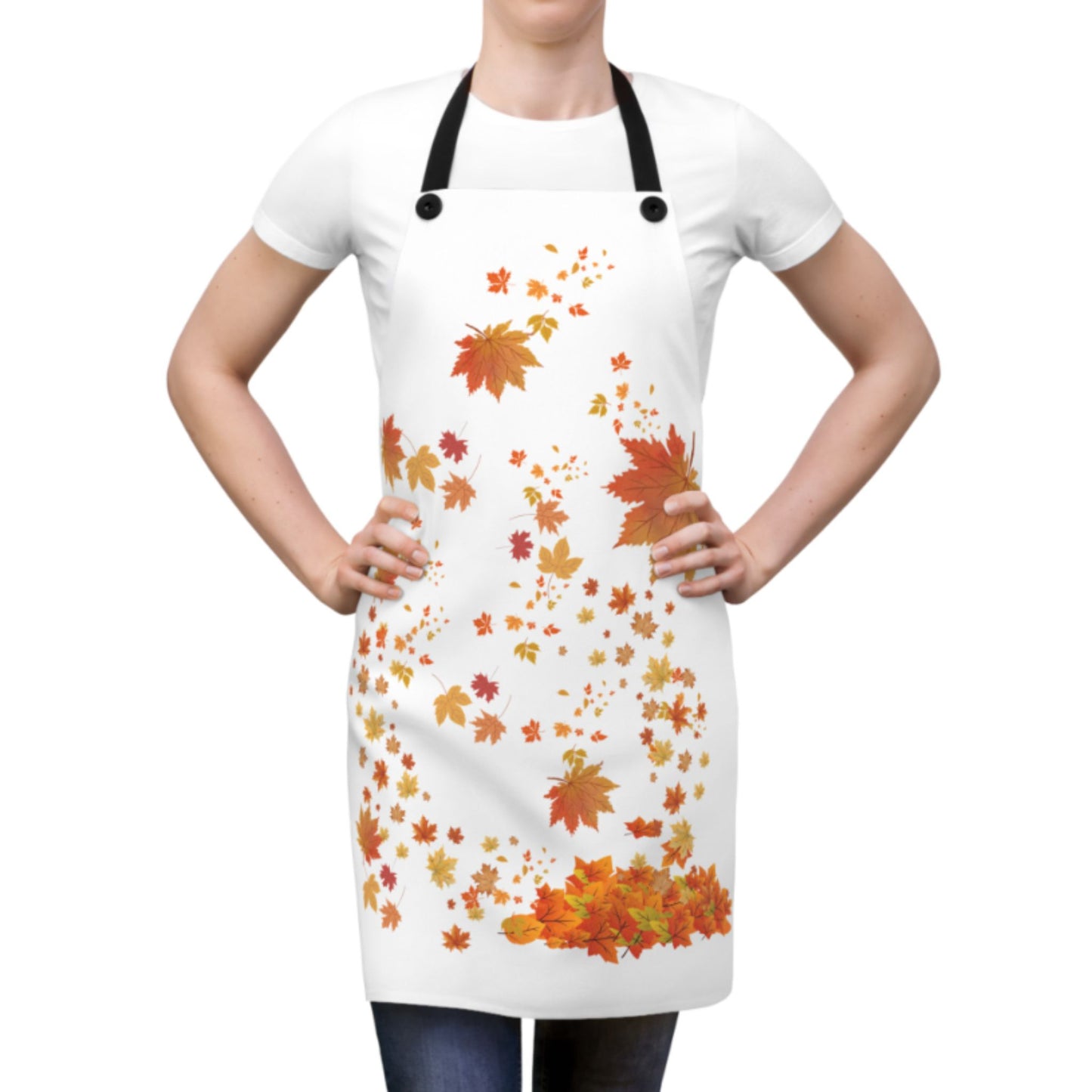 White Fall Leaves Apron | Grateful Cooking Apron | Holiday Gift
