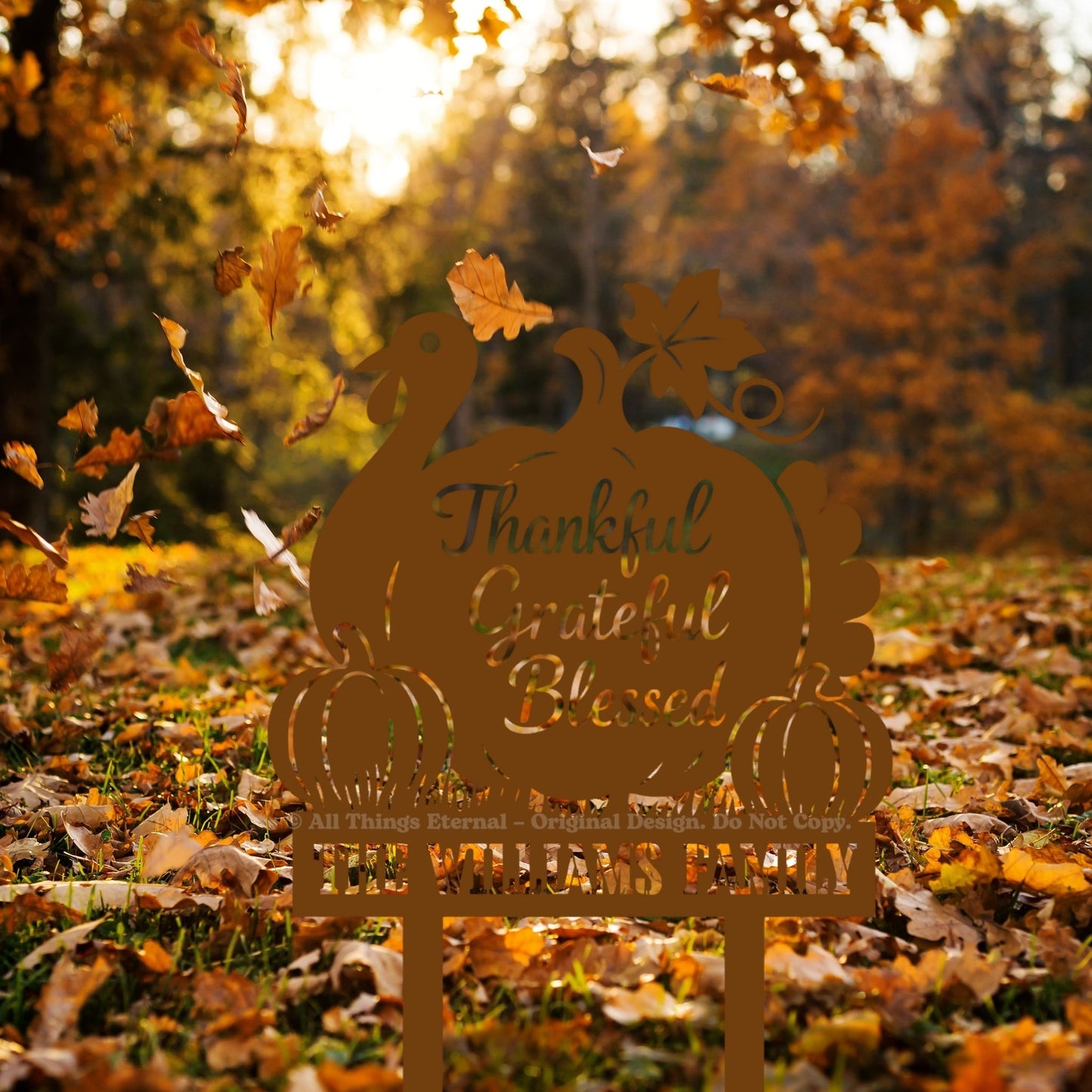 Thankful Grateful Blessed Yard Sign – Autumn Metal Outdoor Decor
