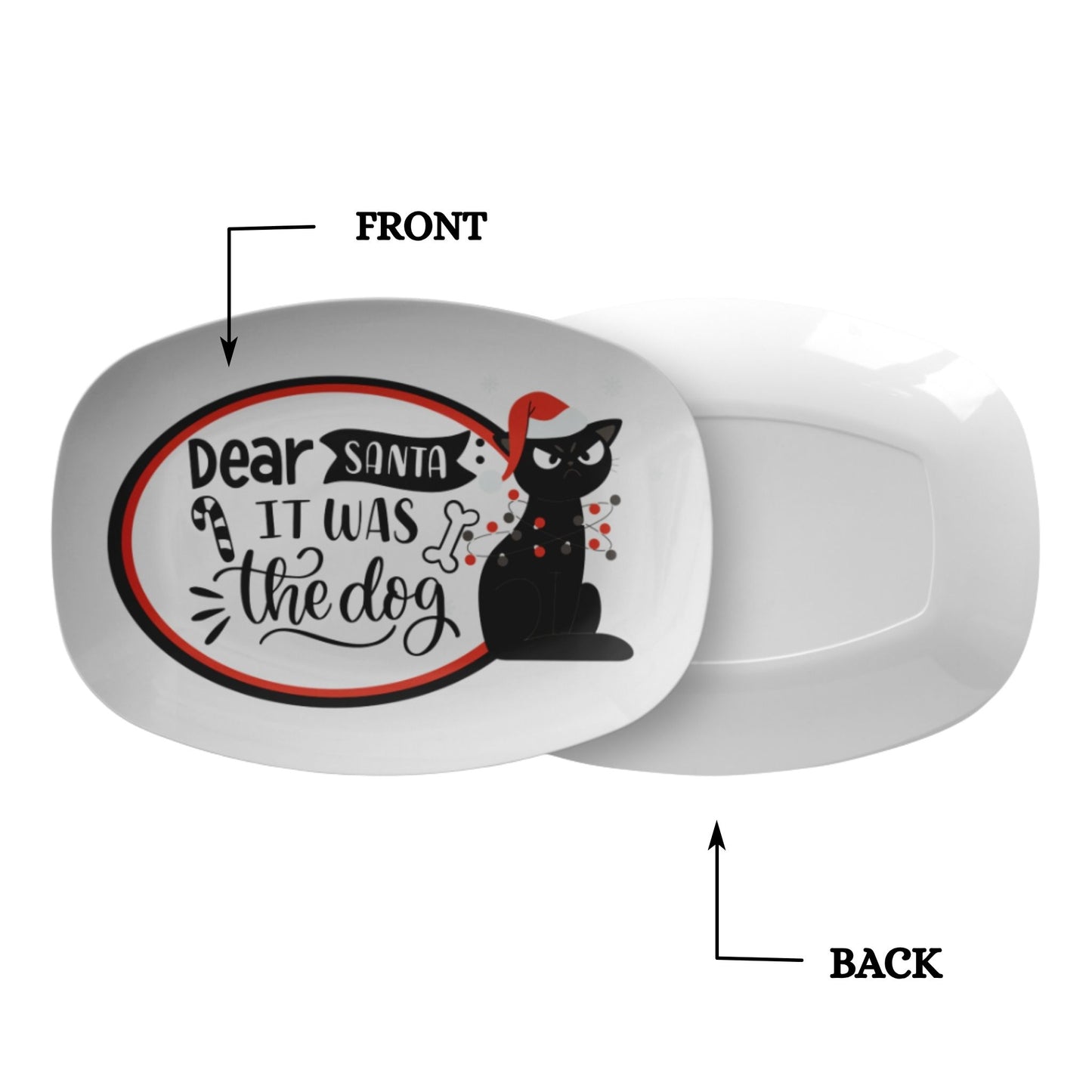 Funny Cat “Dear Santa It Was the Dog” Serving Tray – Holiday Platter