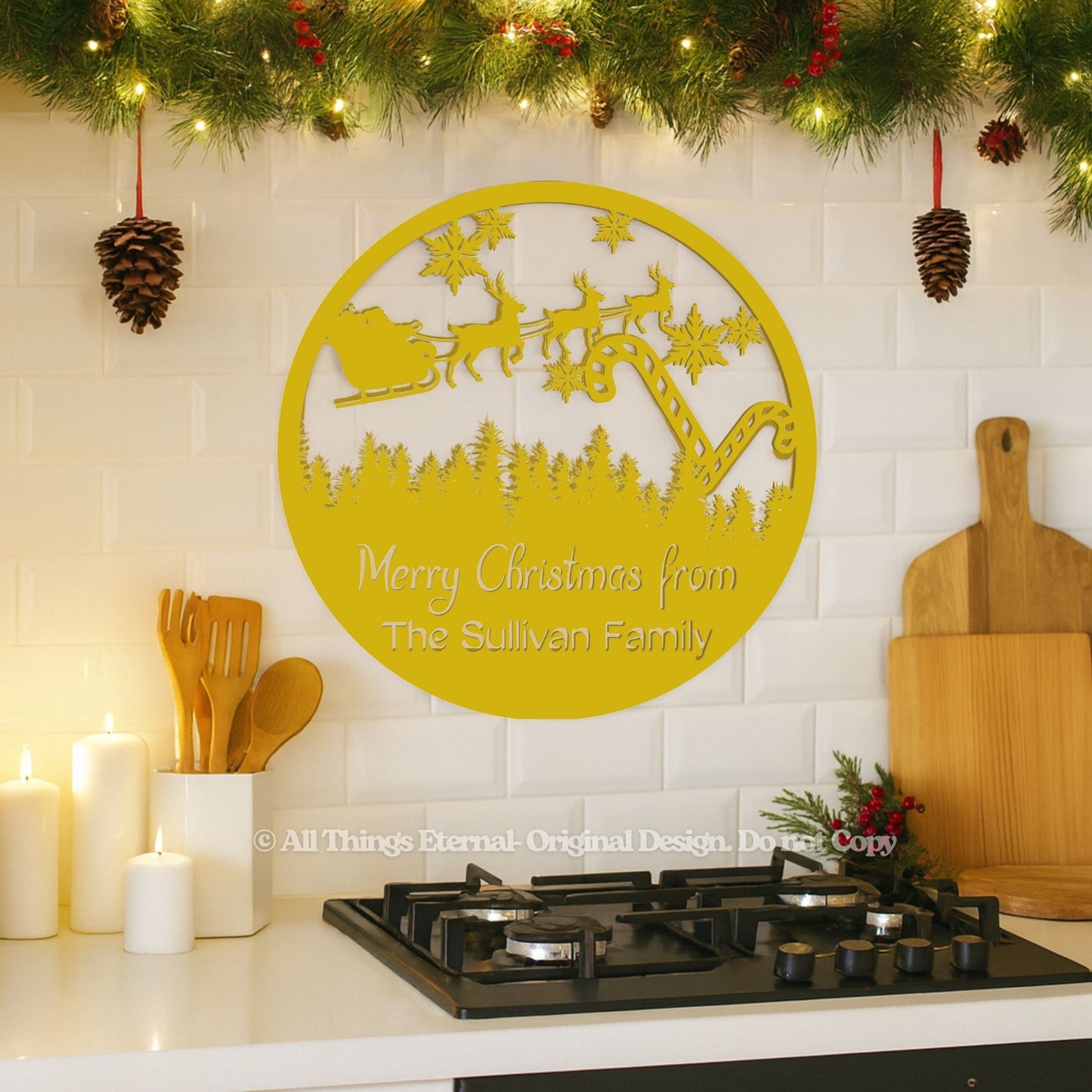 Personalized Family Name Christmas Metal Sign – Santa Sleigh Home Decoration