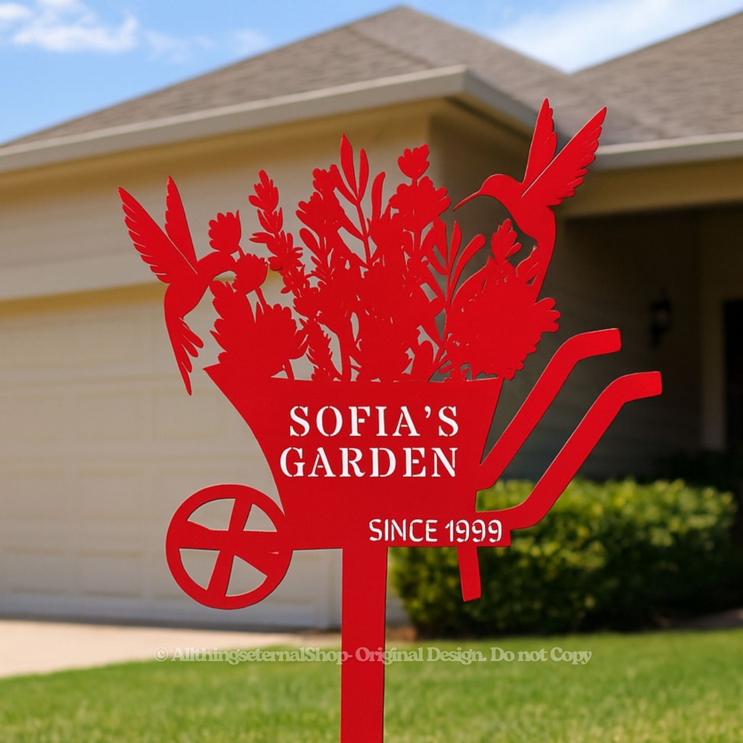 Personalized Bird & Flowers Garden Sign – Custom Metal Family Yard Stake
