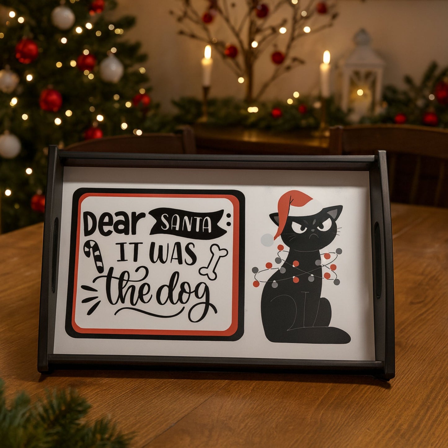 Funny Cat Wood Serving Tray | Christmas & Holiday Party Platter