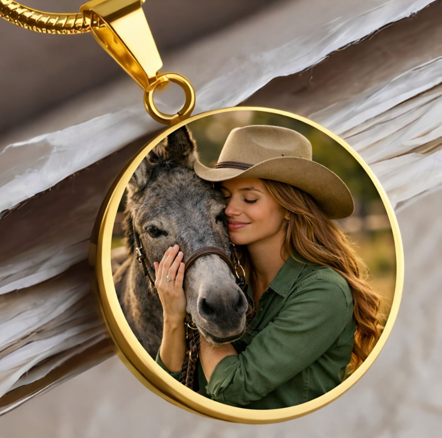 Personalized Donkey Photo Necklace – Memorial Jewelry Gift for Donkey Lovers