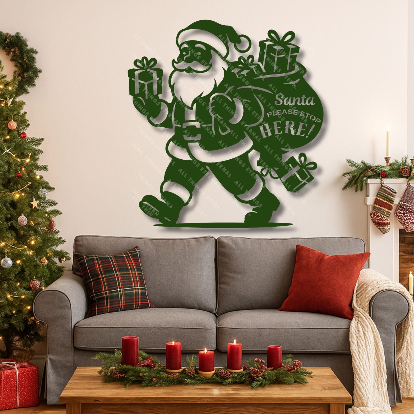 Santa Please Stop Here Metal Sign – Christmas Porch Decoration