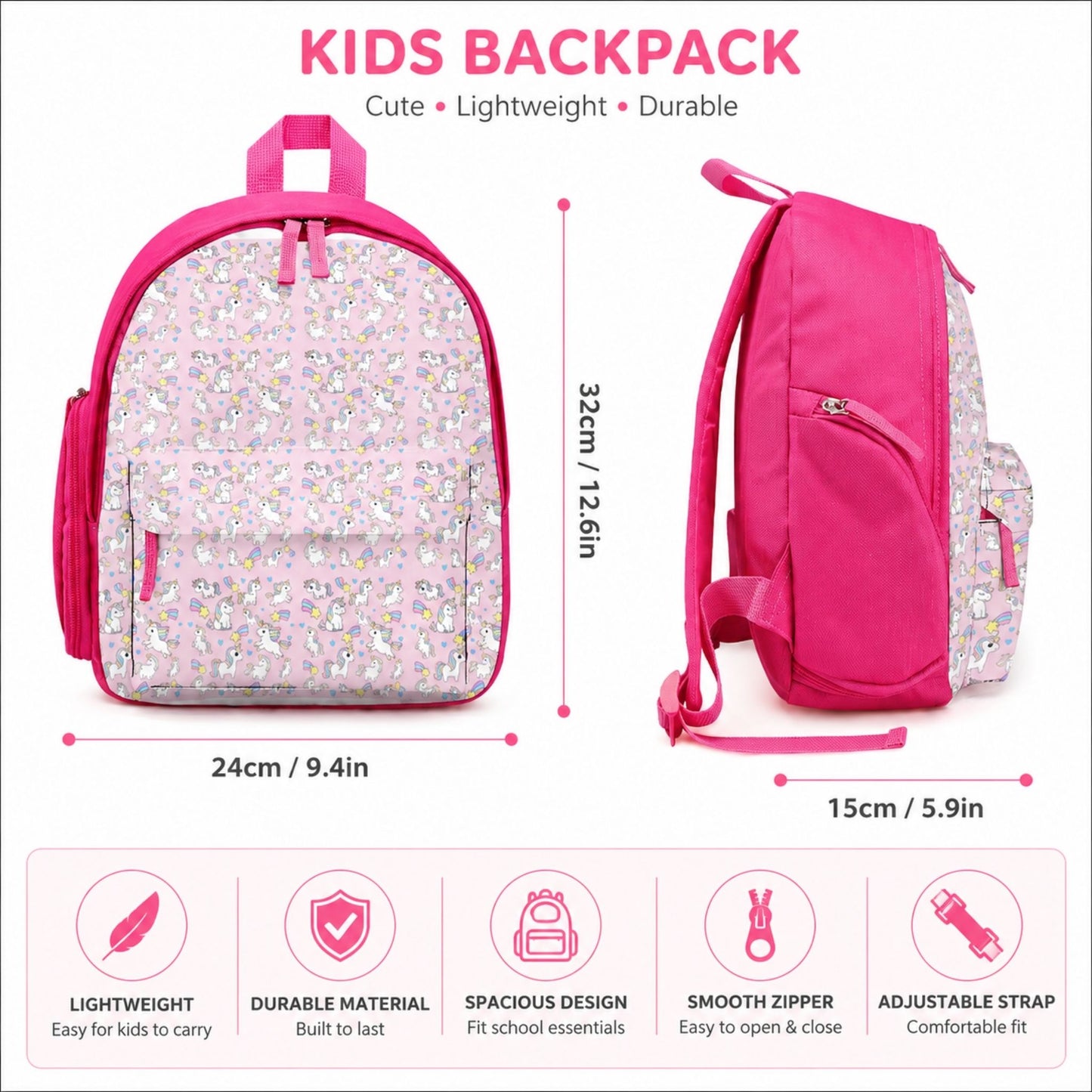AOP Unicorn Children's Simple Schoolbag – Cute Lightweight Kids Backpack