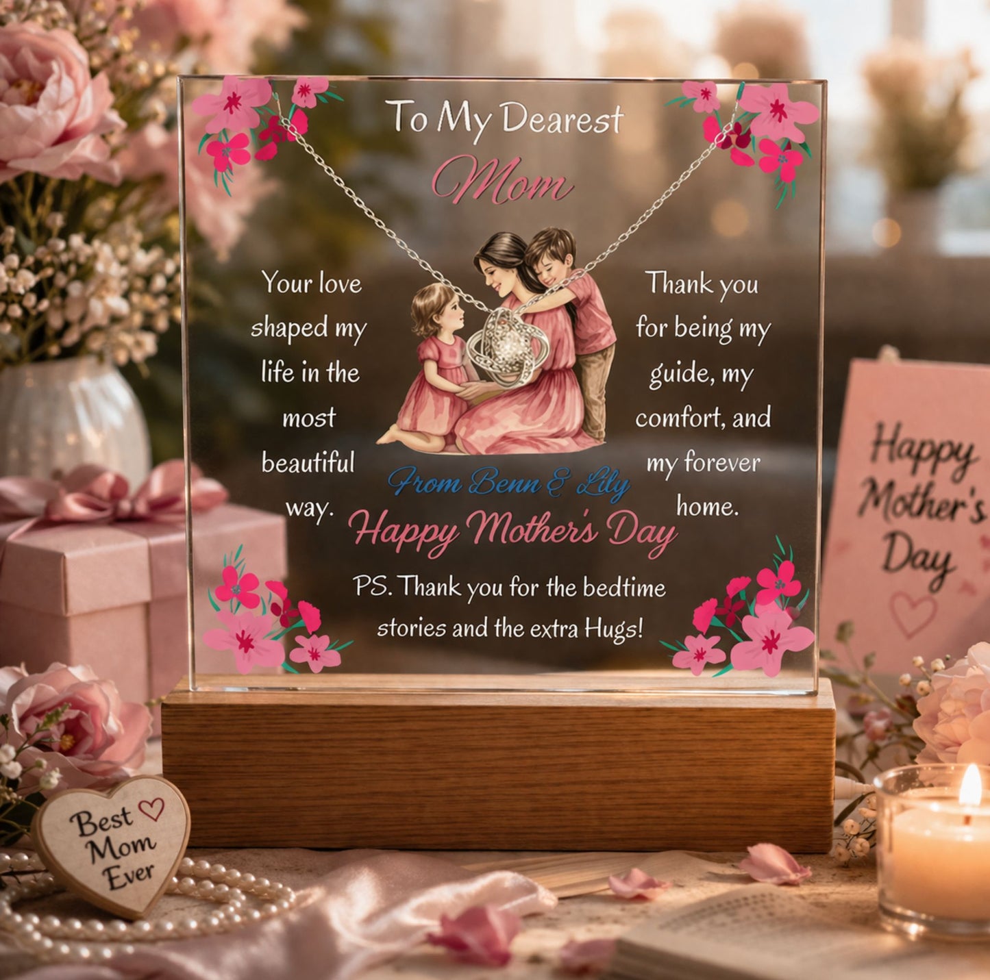 Personalized To My Dearest Mom Love Knot Necklace Acrylic Plaque Mother's Day Gift