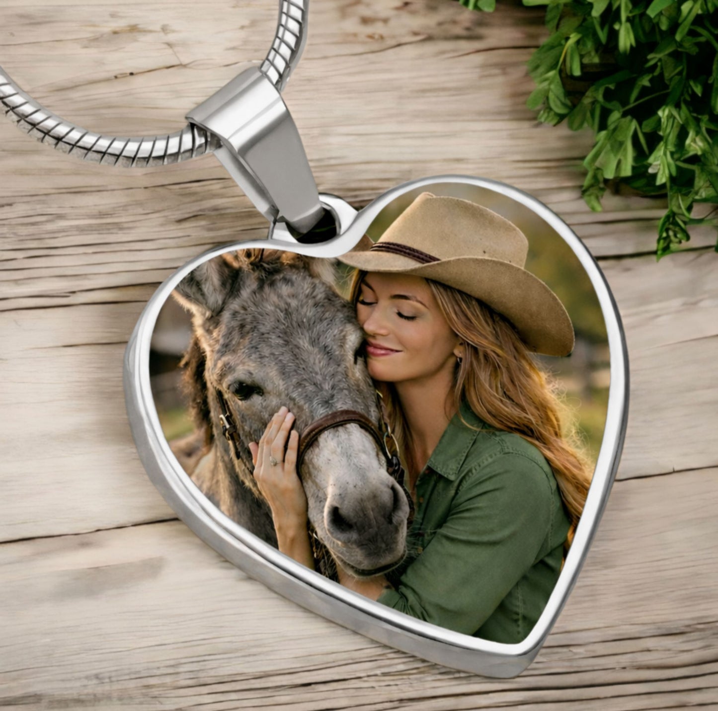 Custom Donkey Memorial Photo Heart Necklace with Message Card Gift