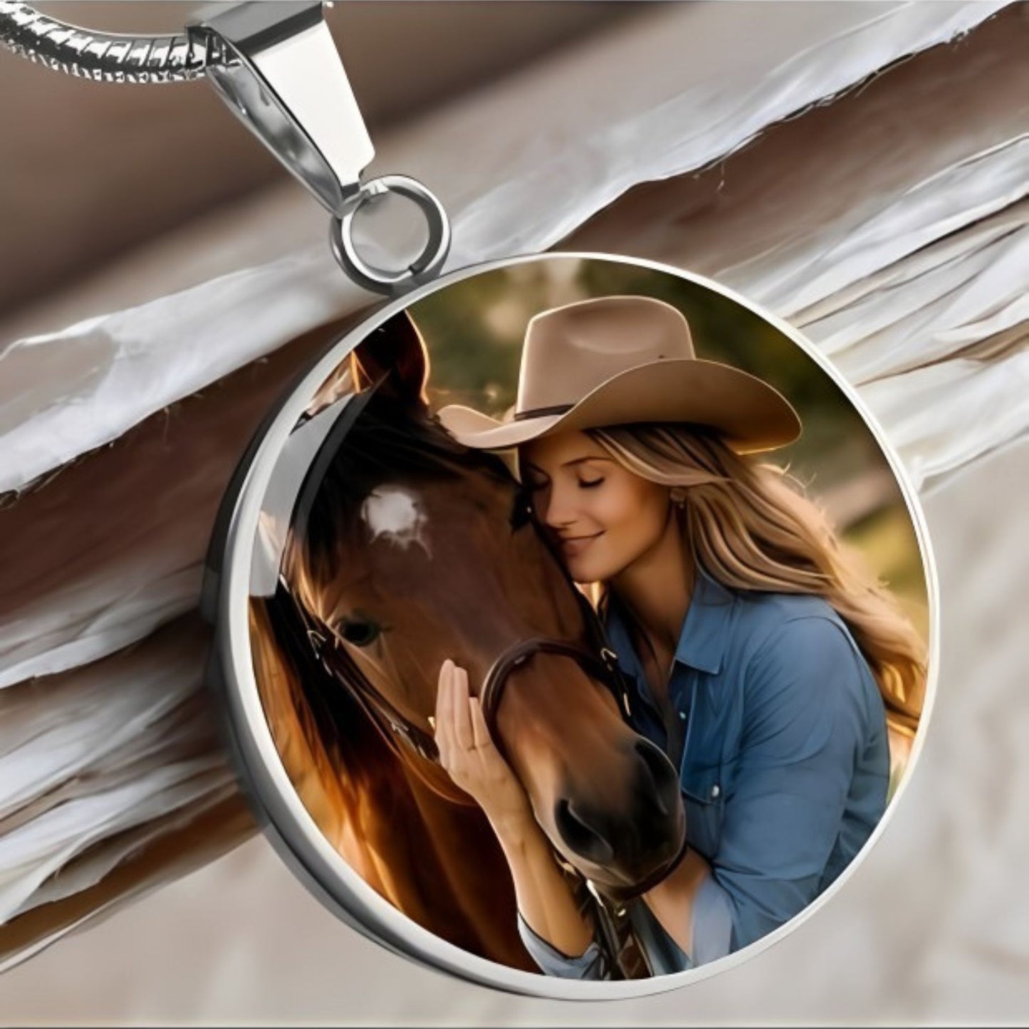 Custom Horse Memorial Photo Circle Necklace with Message Card Gift