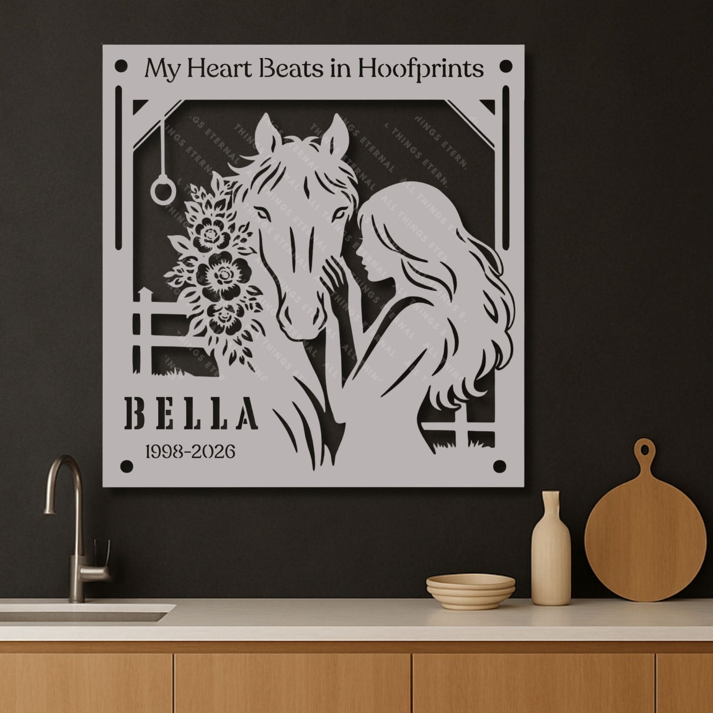 Personalized Horse Memorial Metal Sign – My Heart Beats in Hoofprints, Equestrian Wall Art Gift