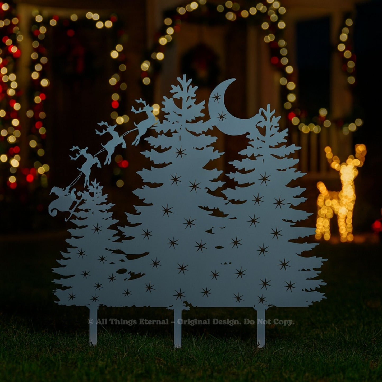 Metal Christmas Tree Yard Sign – Santa Claus Sleigh Garden Stake