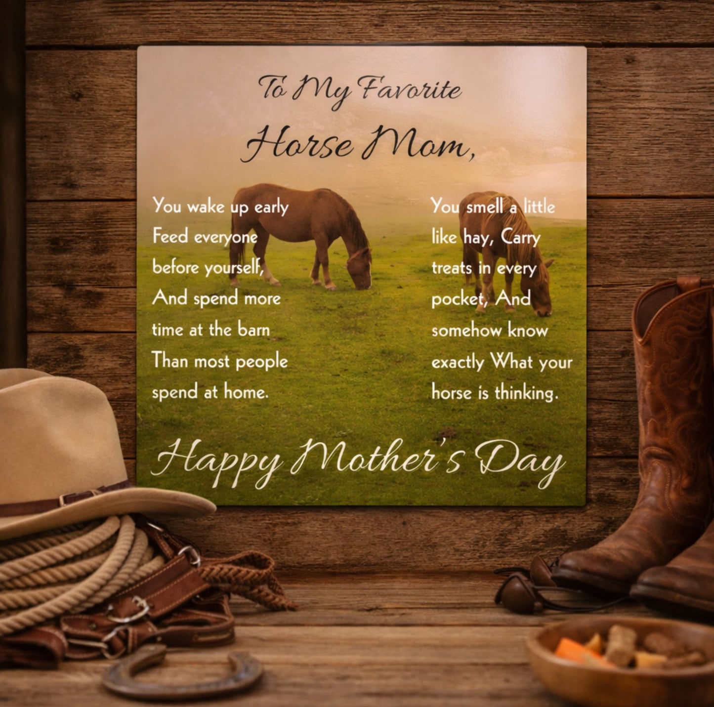 Horse Riding Mom Gloss Metal Art Print – Perfect Mother's Day Gift for Horse Lovers