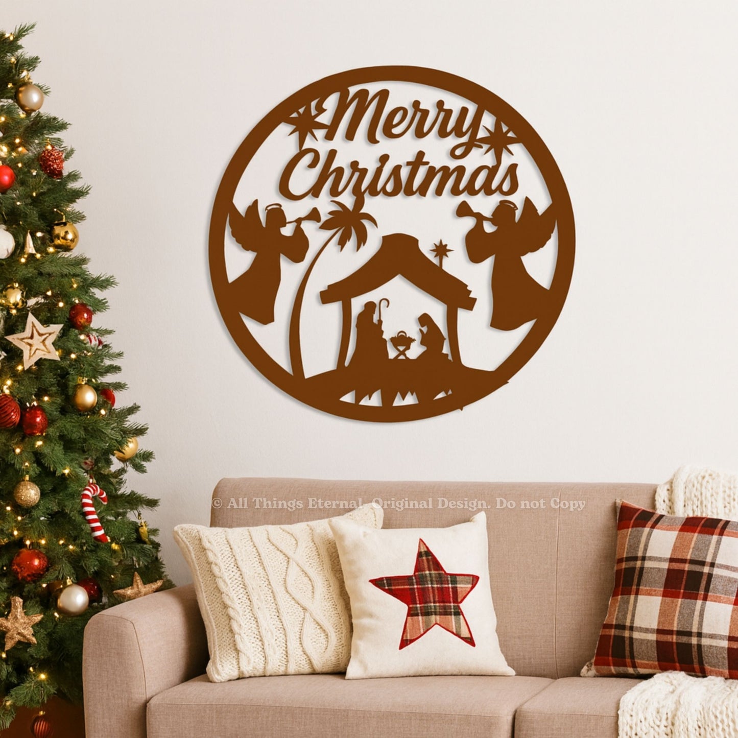 Personalized Merry Christmas Nativity Metal Sign | Custom Holiday Wall Décor