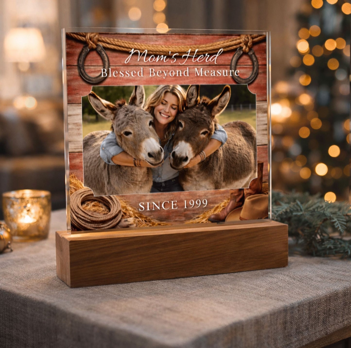 Mom's Herd Blessed Beyond Measure Photo Square Acrylic Plaque – Personalized Donkey Lovers Gift
