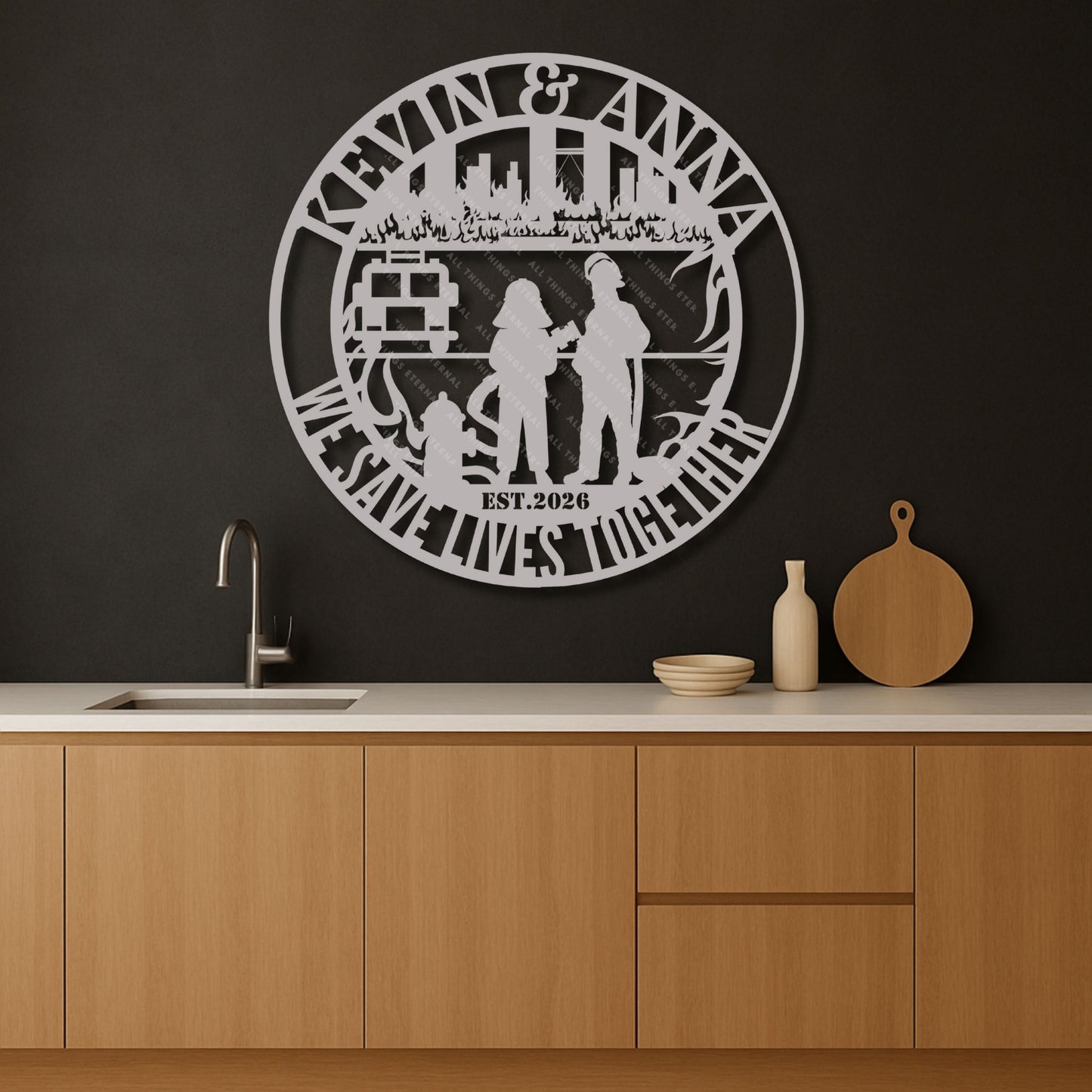 Personalized Firefighter Couple Metal Sign – Custom Name Wall Art