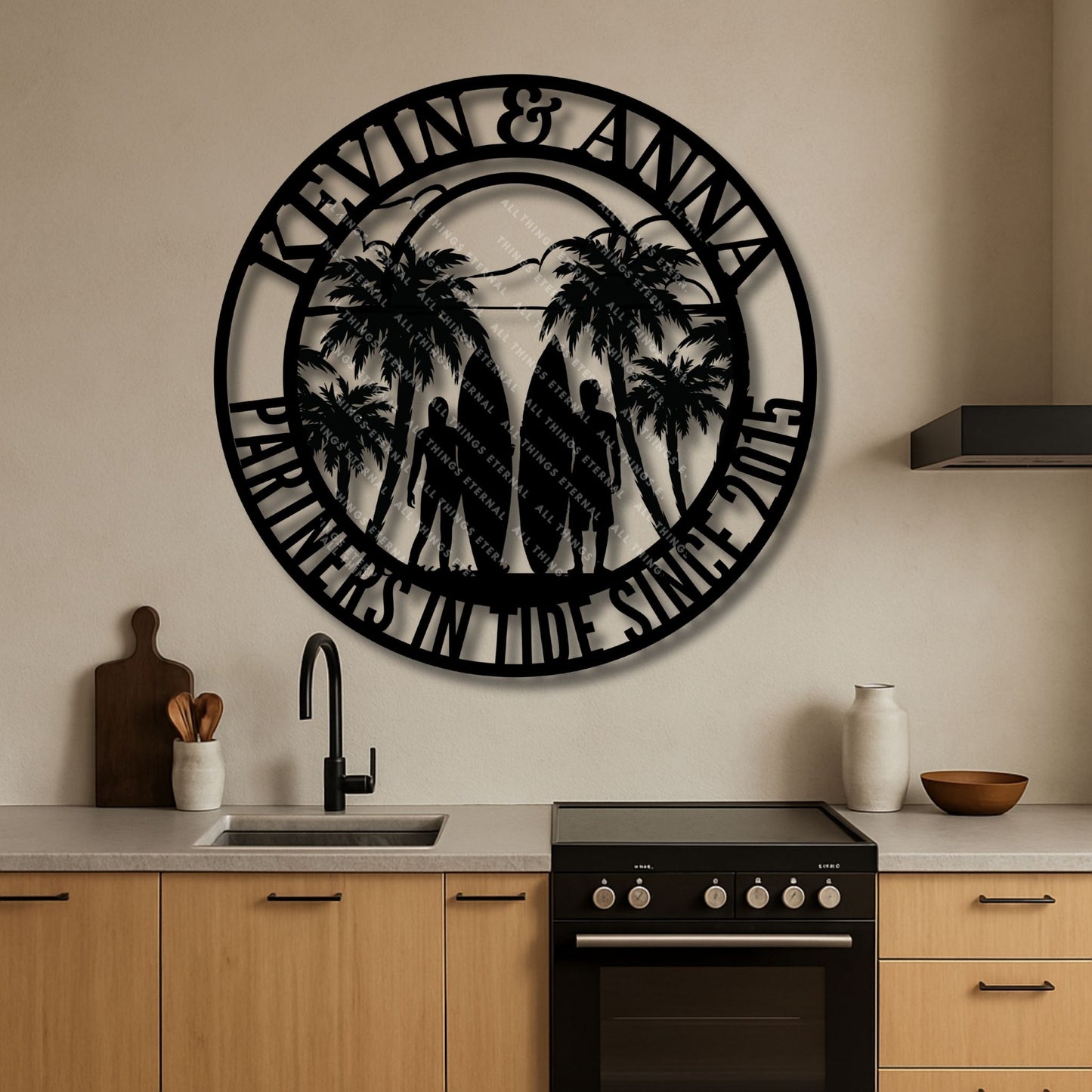 Personalized Surfer Couple Metal Wall Art | Custom Husband & Wife