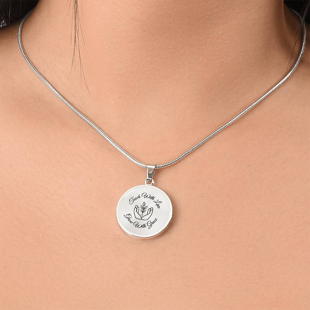 Teach With Love” Circle Necklace – Father to Daughter Teacher Gift