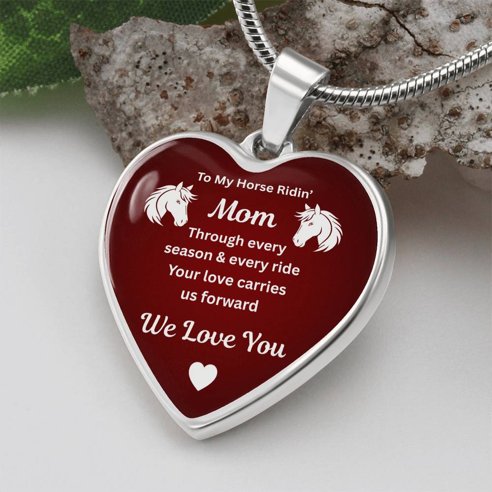 To My Horse Riding Mom Heart Necklace – Engraved Gift for Horse Lover Mom Mother’s Day