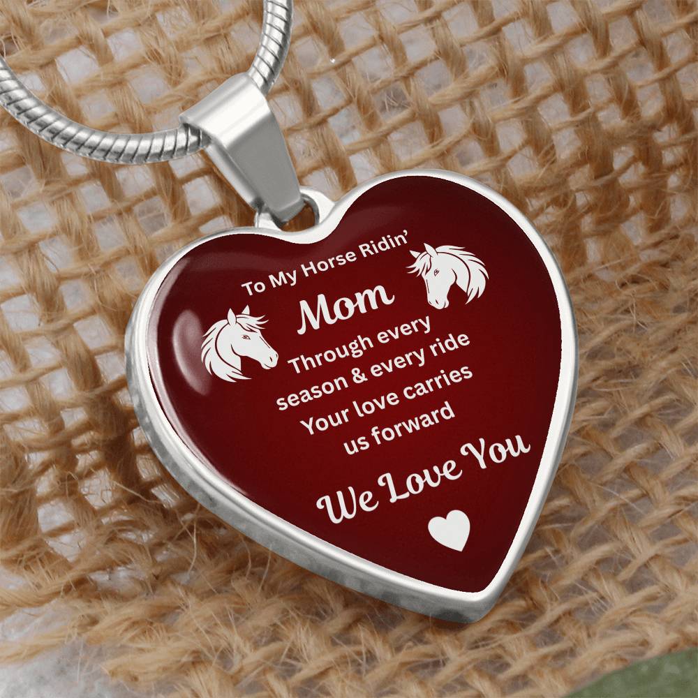 To My Horse Riding Mom Heart Necklace – Engraved Gift for Horse Lover Mom Mother’s Day