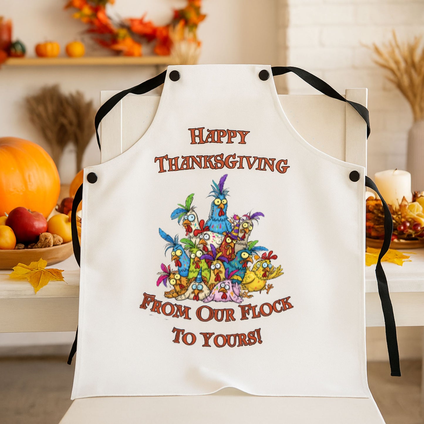Funny Happy Thanksgiving From Our Flock To Yours! Apron - Thanksgiving Kitchen Gift