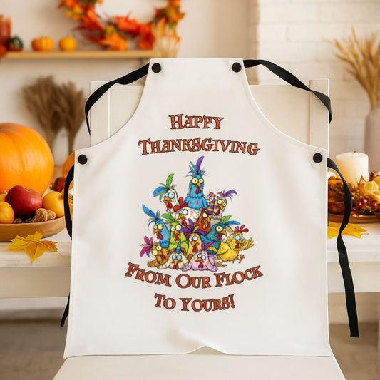 Funny Happy Thanksgiving From Our Flock To Yours! Apron - Thanksgiving Kitchen Gift