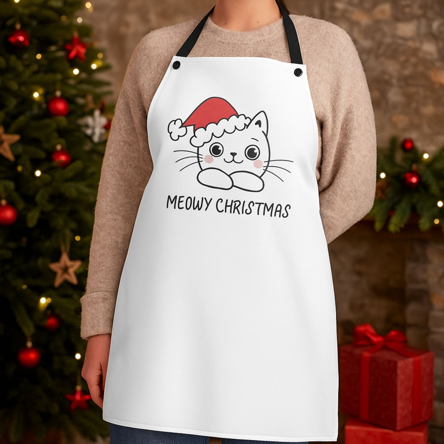 Meowy Christmas Cat Apron – Cute Funny Kitty Holiday Cooking Gift