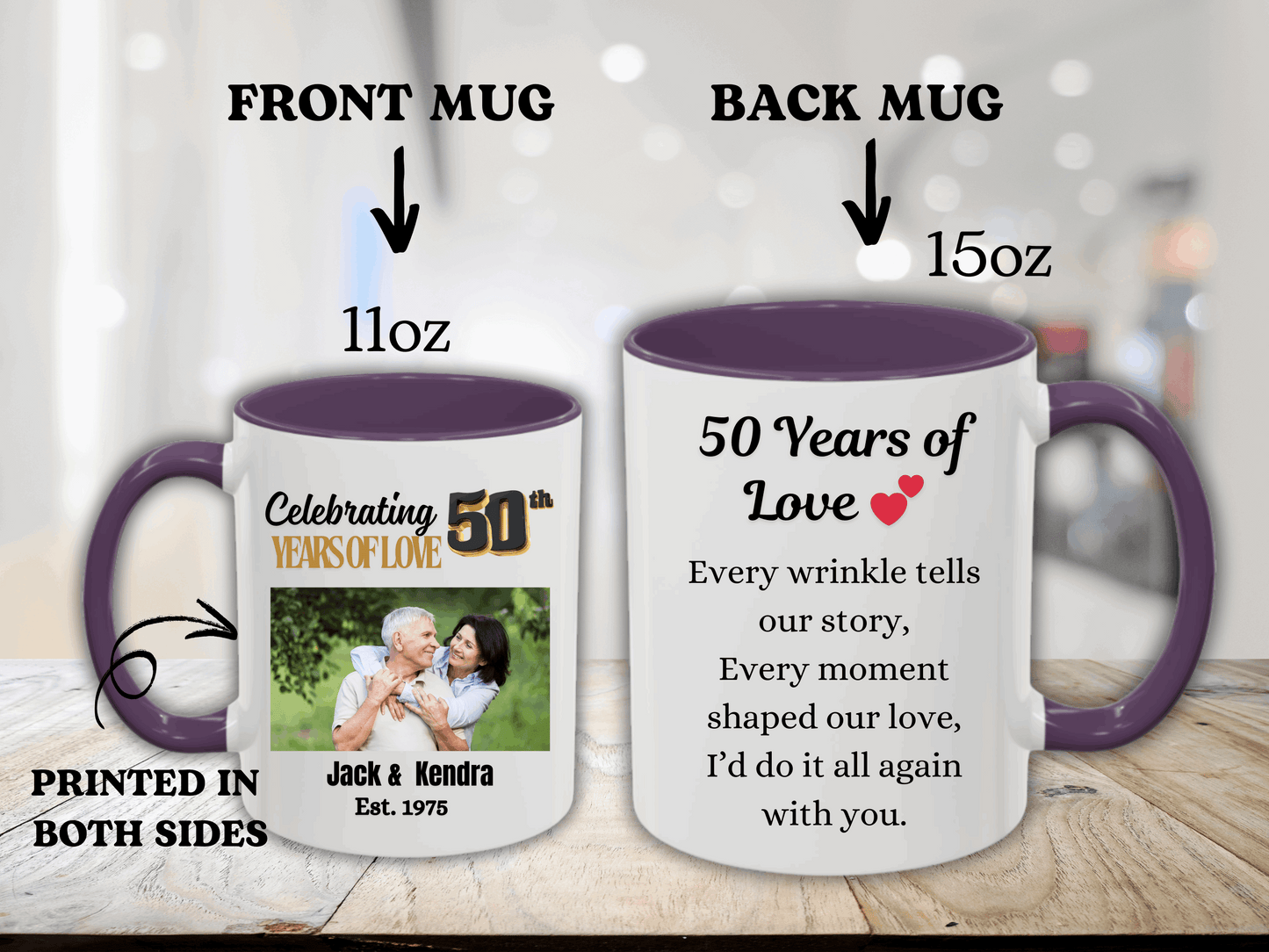 Custom 50th Anniversary Photo Mug-  Golden Wedding Gift for Couple