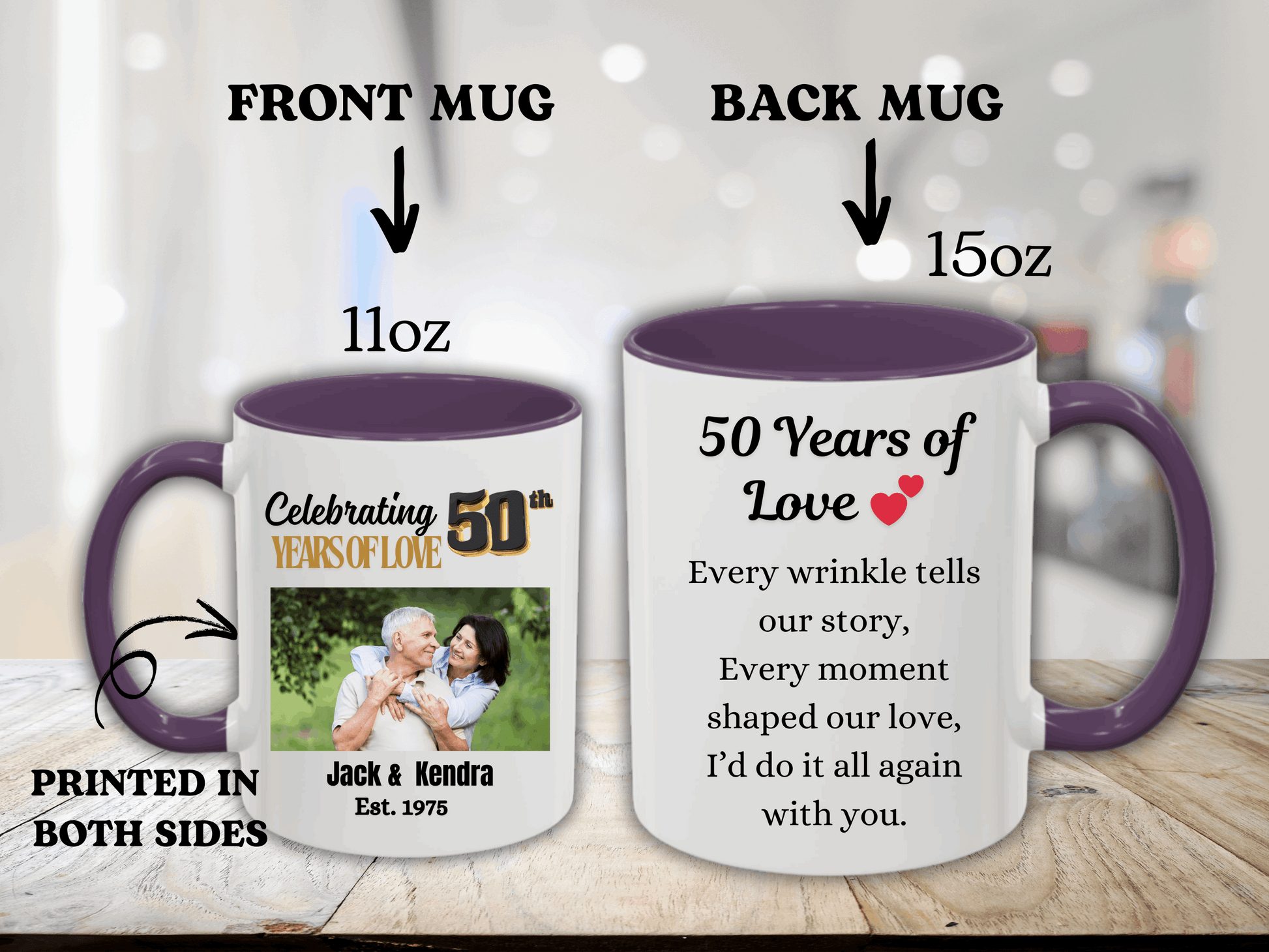 Custom 50th Anniversary Photo Mug-  Golden Wedding Gift for Couple