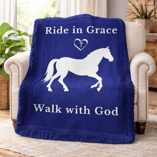 Ride in Grace, Walk with God Woven Blanket – Christian Horse Lover Faith Throw