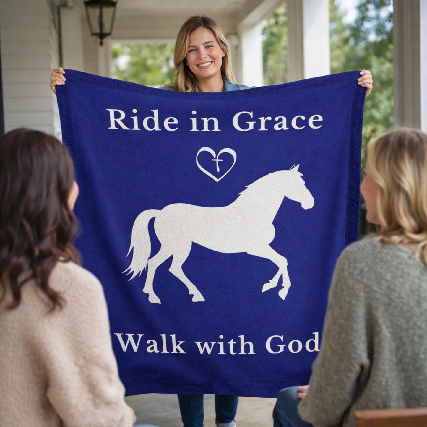 Ride in Grace, Walk with God Woven Blanket – Christian Horse Lover Faith Throw