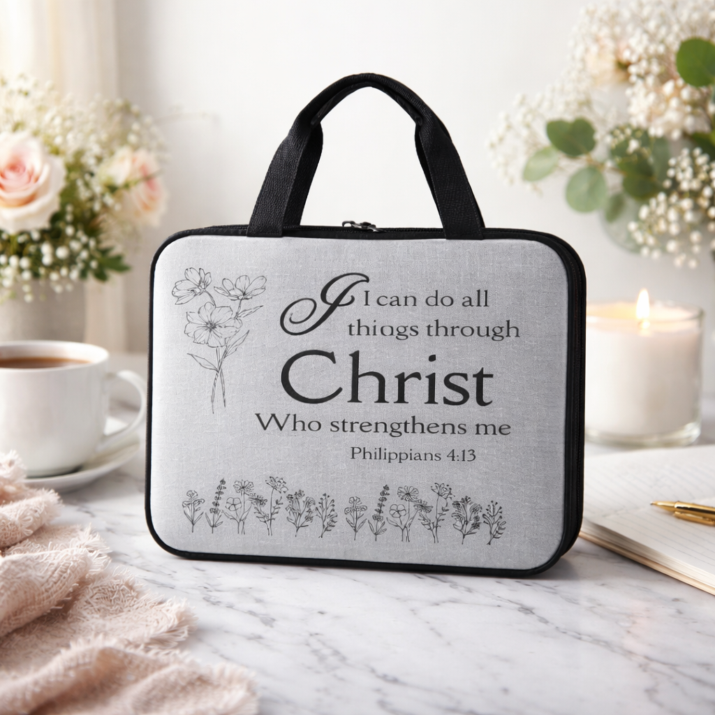 Canvas Bible Bag Philippians 4:13 – Christian Scripture Floral Tote