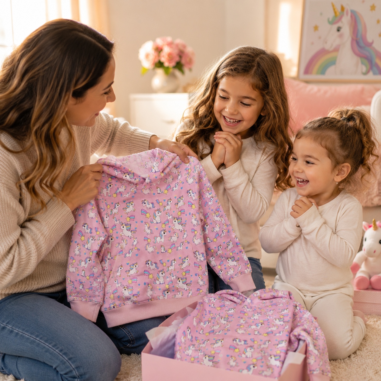 Kids' Unicorn Hoodie — Pink All-Over Print Magical Pony Pullover