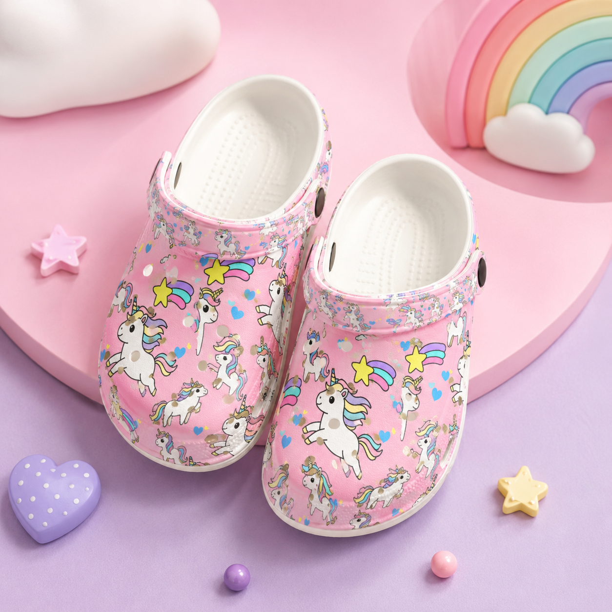 Kids Unicorn Clogs – Lightweight EVA Slip-On Shoes with Fun Charm Accessories