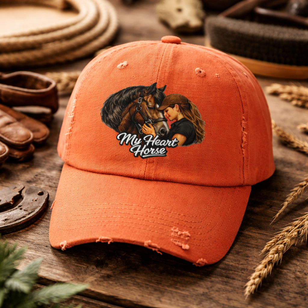 My Heart Horse Distressed Cap — Women's Equestrian Baseball Hat