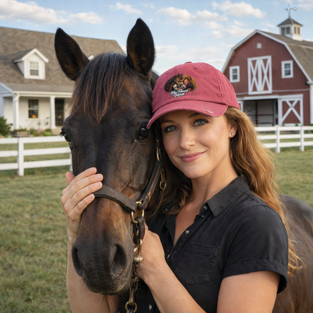 My Heart Horse Distressed Cap — Women's Equestrian Baseball Hat