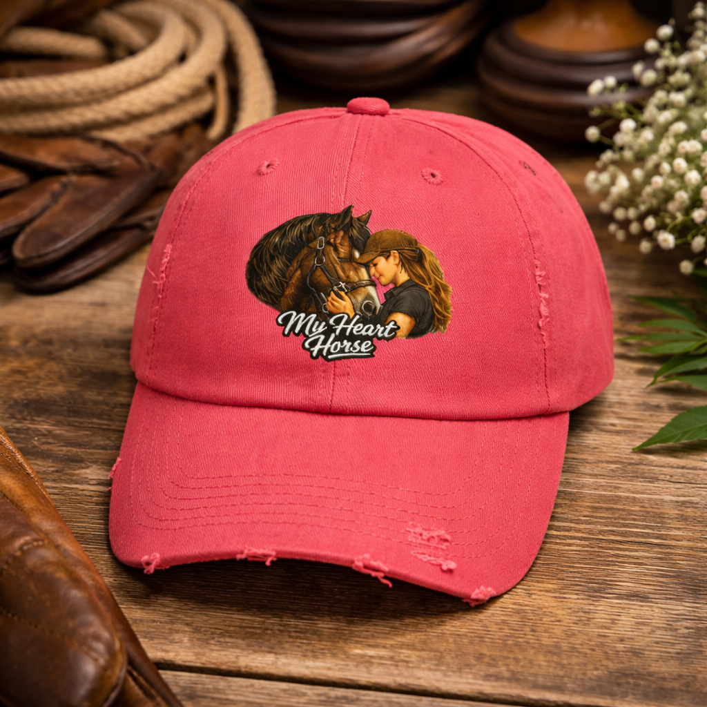 My Heart Horse Distressed Cap — Women's Equestrian Baseball Hat