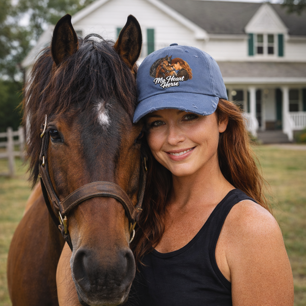 My Heart Horse Distressed Cap — Women's Equestrian Baseball Hat