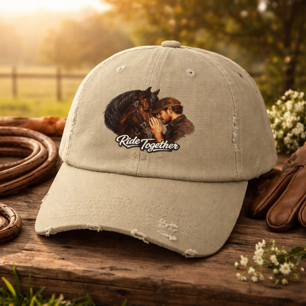 Ride Together Distressed Dad Hat – Horse & Rider Baseball Cap