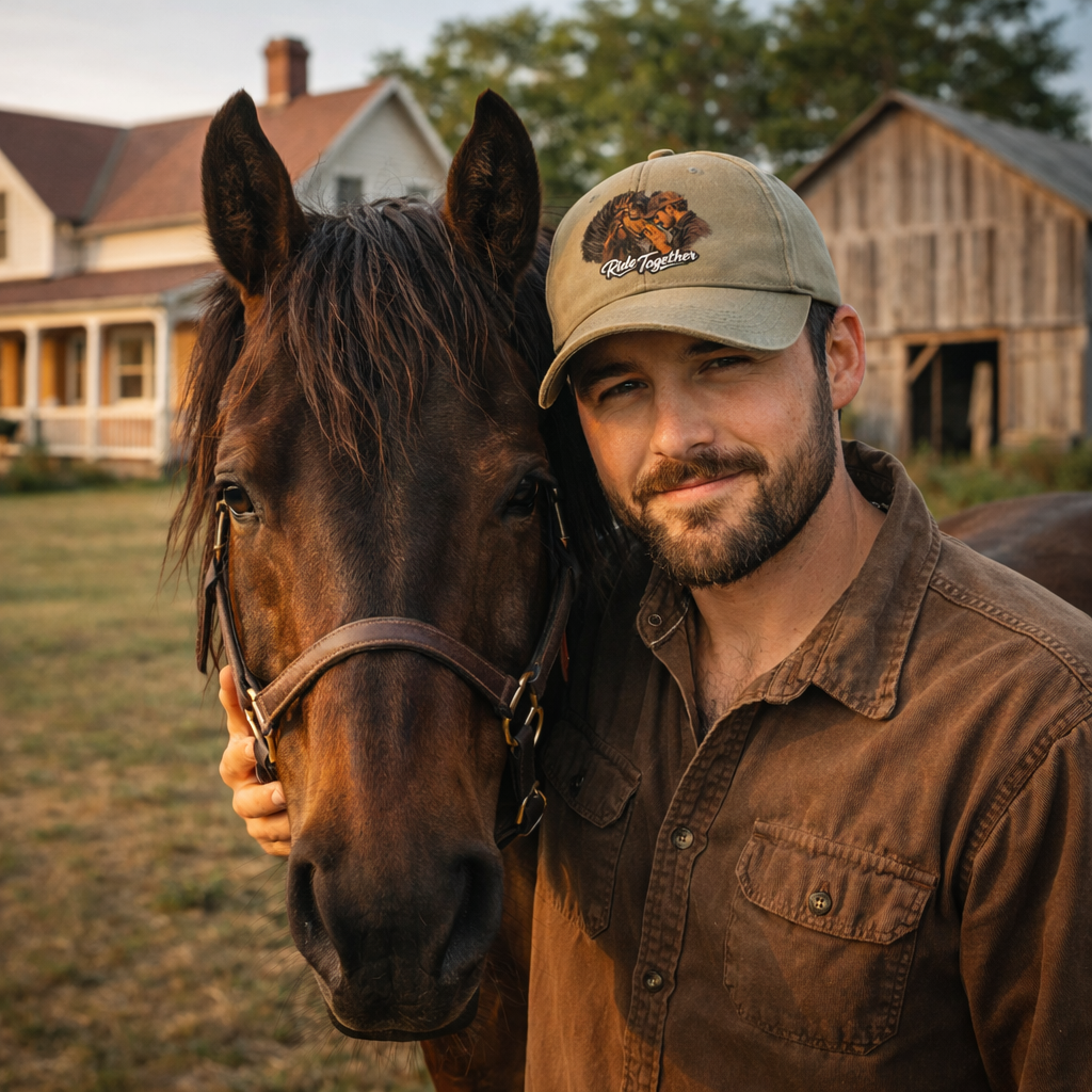 Ride Together Distressed Dad Hat – Horse & Rider Baseball Cap