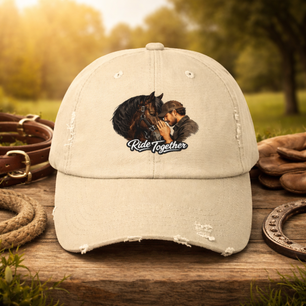 Ride Together Distressed Dad Hat – Horse & Rider Baseball Cap