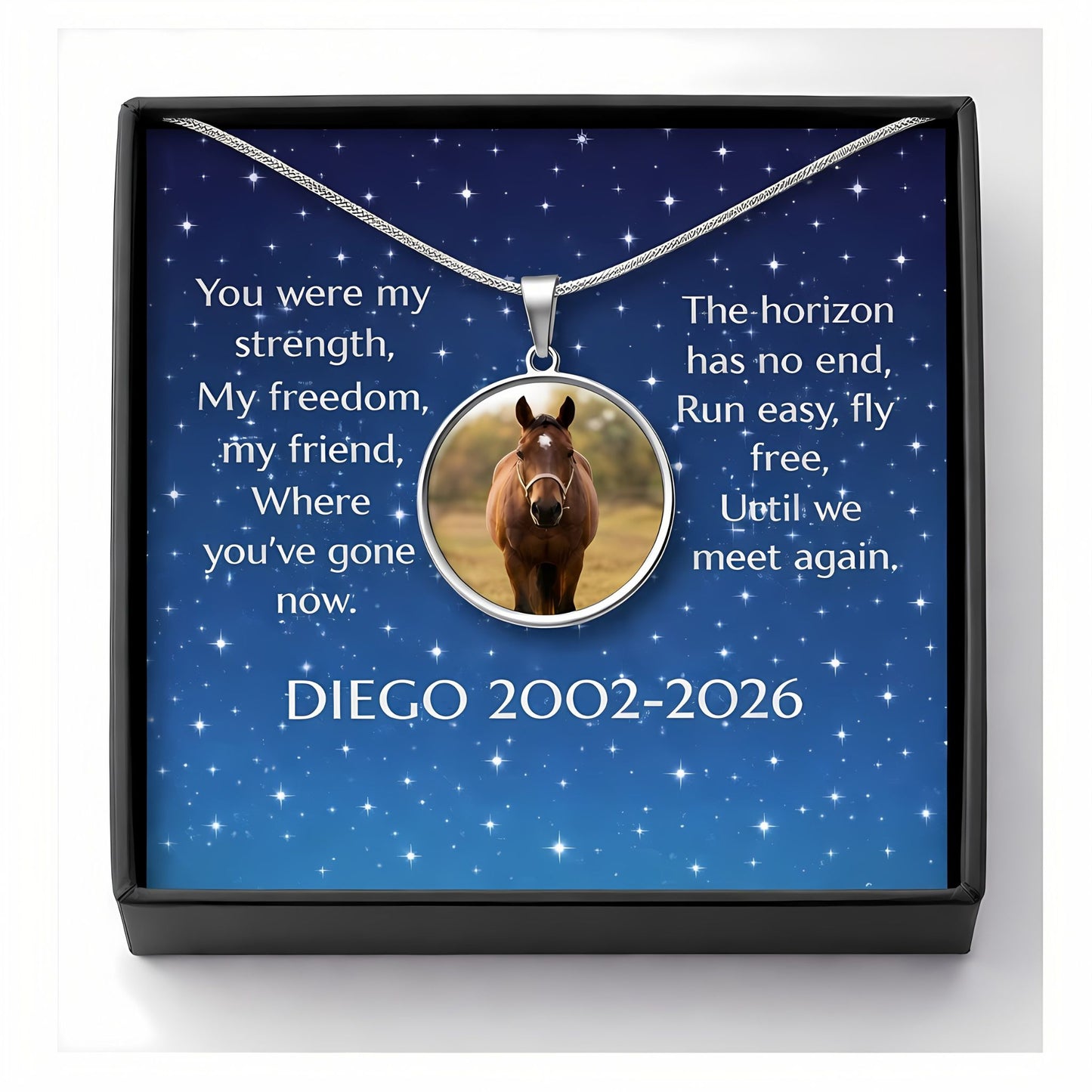 Personalized Horse Memorial Photo Necklace – Custom Horse Owner Remembrance Jewelry Gift