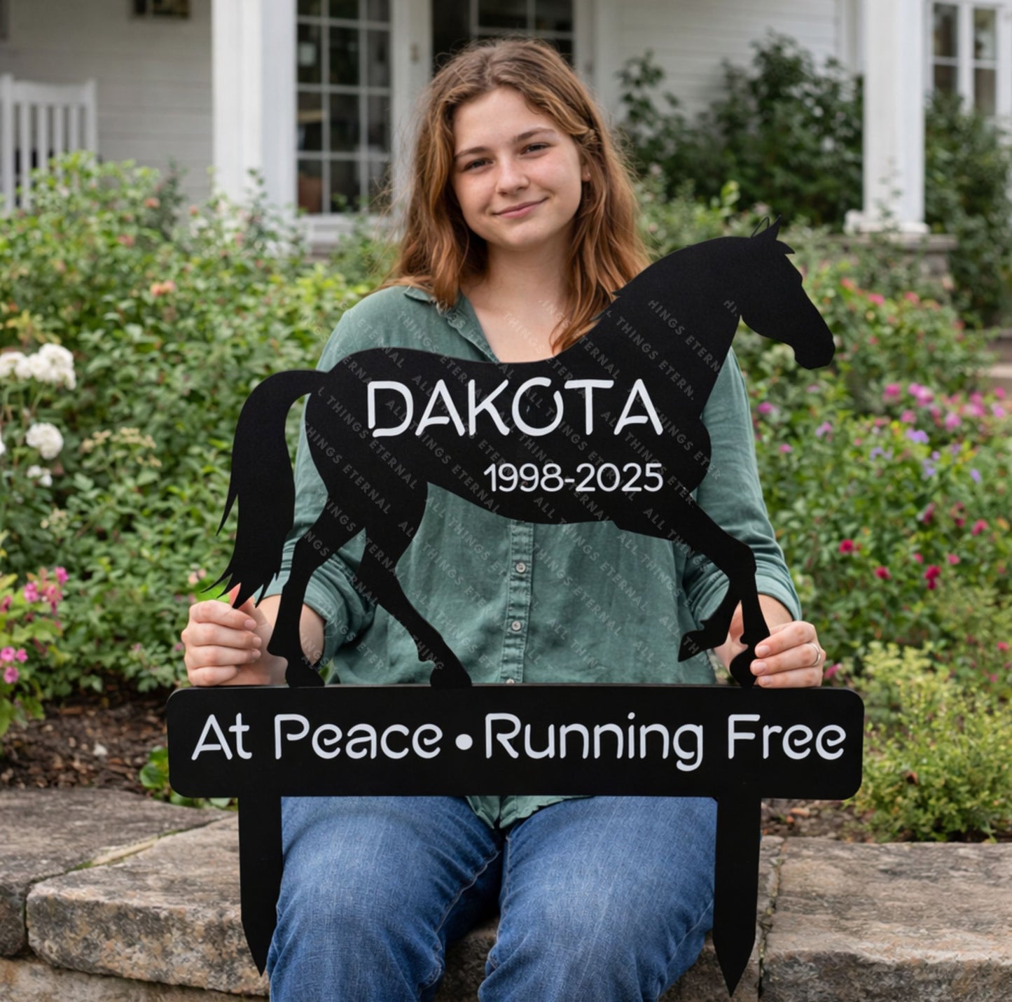 Custom Horse Memorial Garden Stake – Personalized Metal Grave Marker