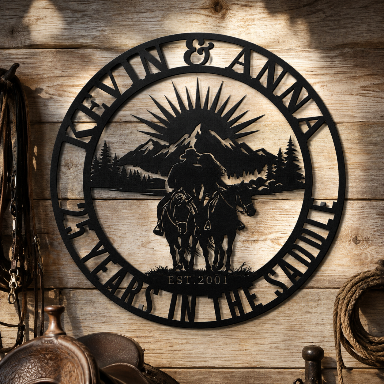 Personalized Couple Horse Metal Sign – Custom Ranch Wall Art Gift
