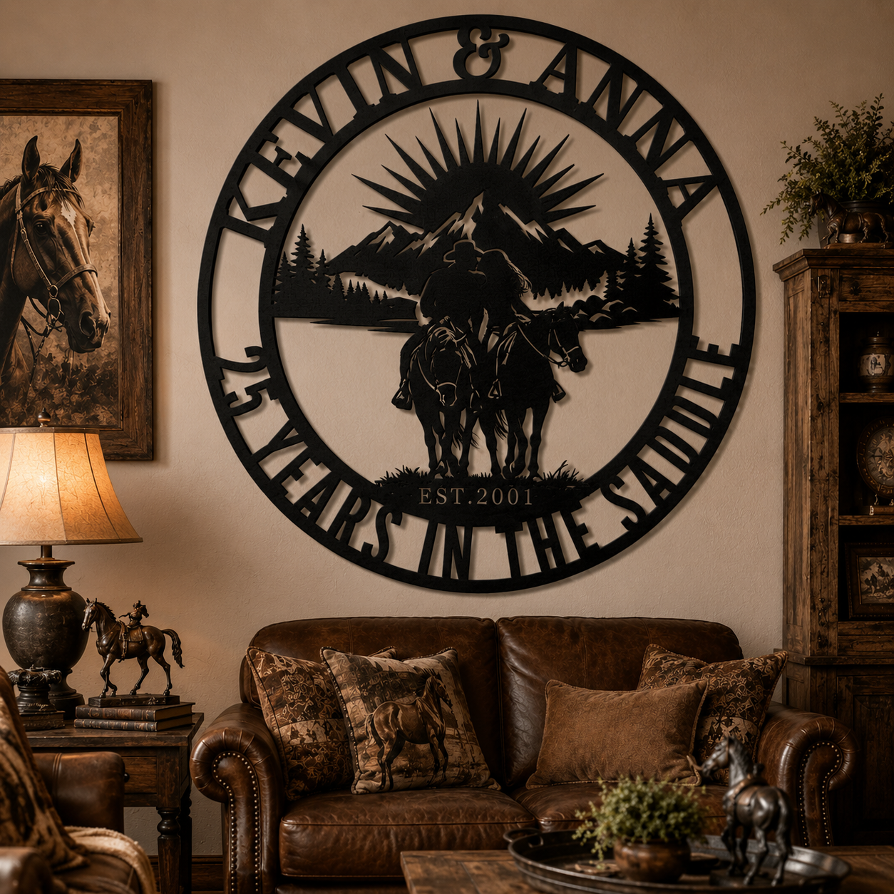 Personalized Couple Horse Metal Sign – Custom Ranch Wall Art Gift